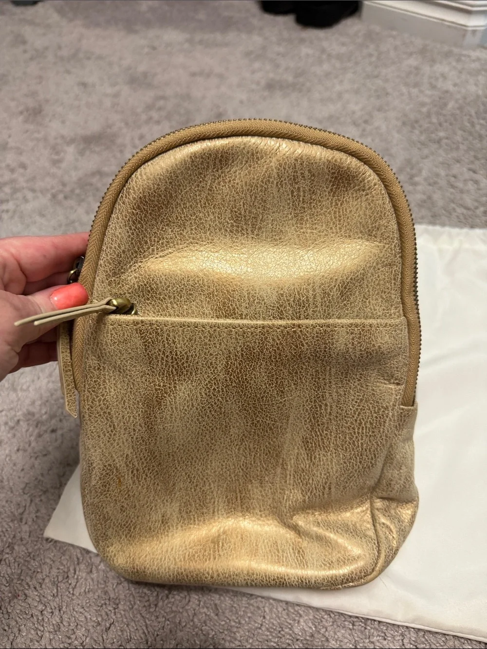 HOBO Metallic Gold Leather Crossbody with Patterned Strap